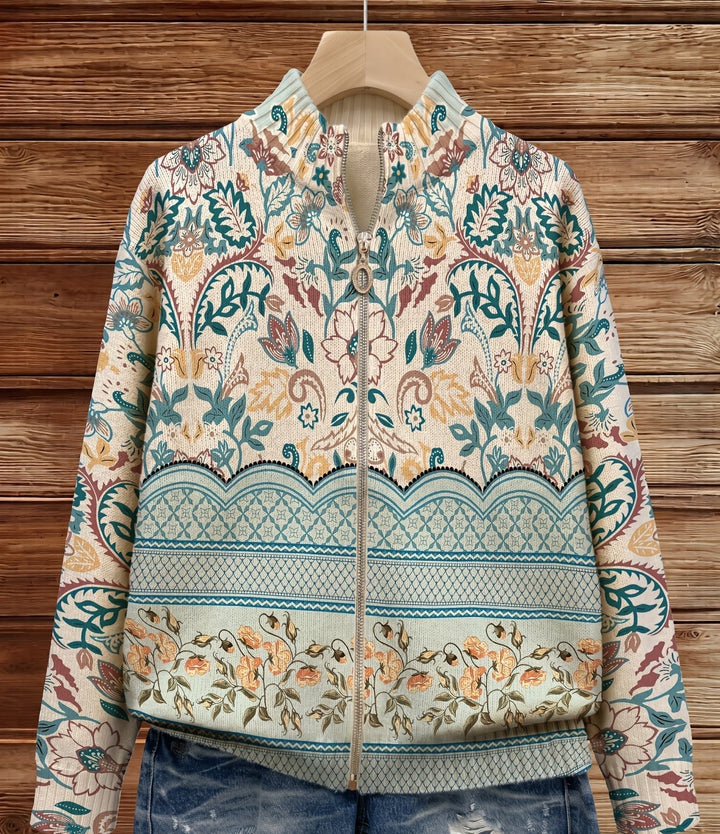 Sybilla | Cardigan da donna a maniche lunghe con motivo floreale e collo alto