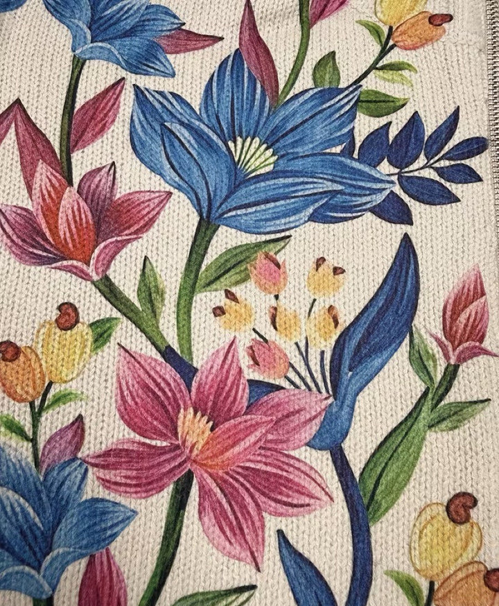 Tabitha | Damen Strickjacke mit Blumenmuster und Reißverschluss