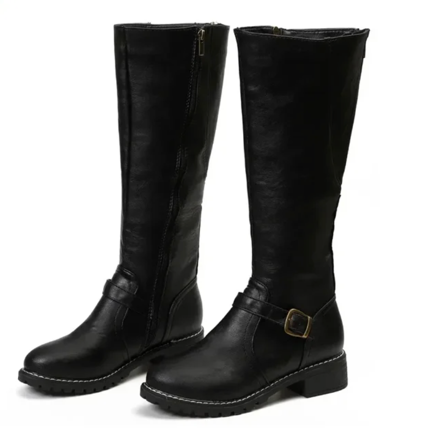 Damen Stiefel mit Schnalle und Blockabsatz