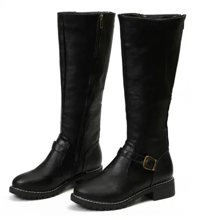 Damen Stiefel mit Schnalle und Blockabsatz