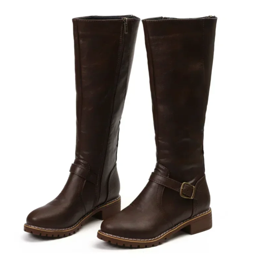 Damen Stiefel mit Schnalle und Blockabsatz