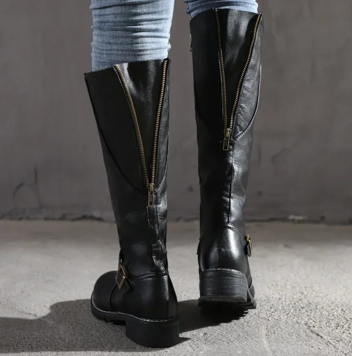 Damen Stiefel mit Schnalle und Blockabsatz