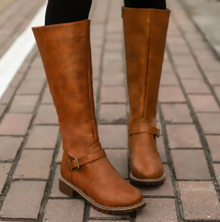 Damen Stiefel mit Schnalle und Blockabsatz