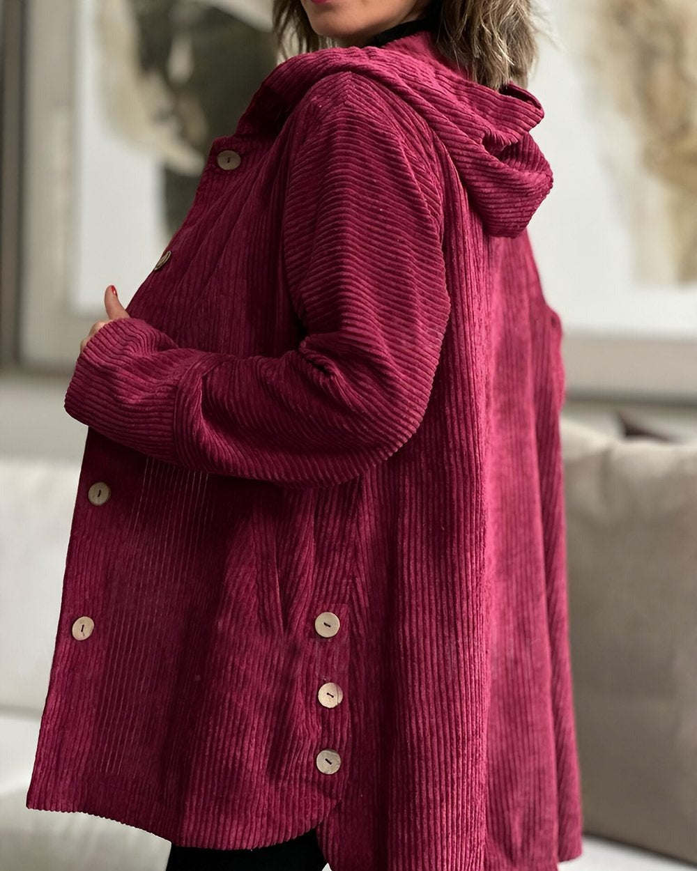 Damen Hoodie-Jacke mit Taschen und Knöpfen