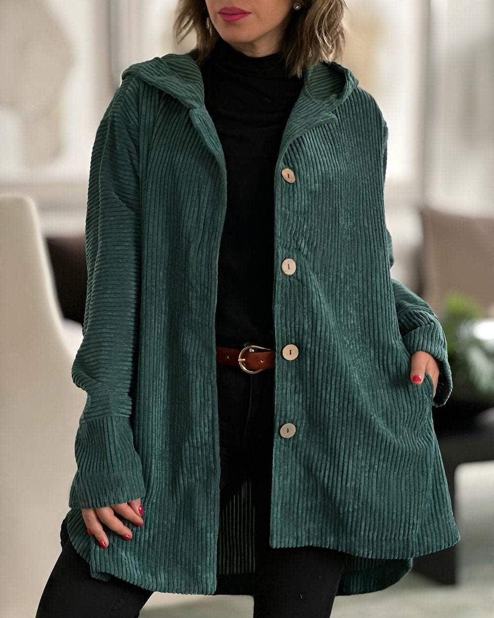 Damen Hoodie-Jacke mit Taschen und Knöpfen