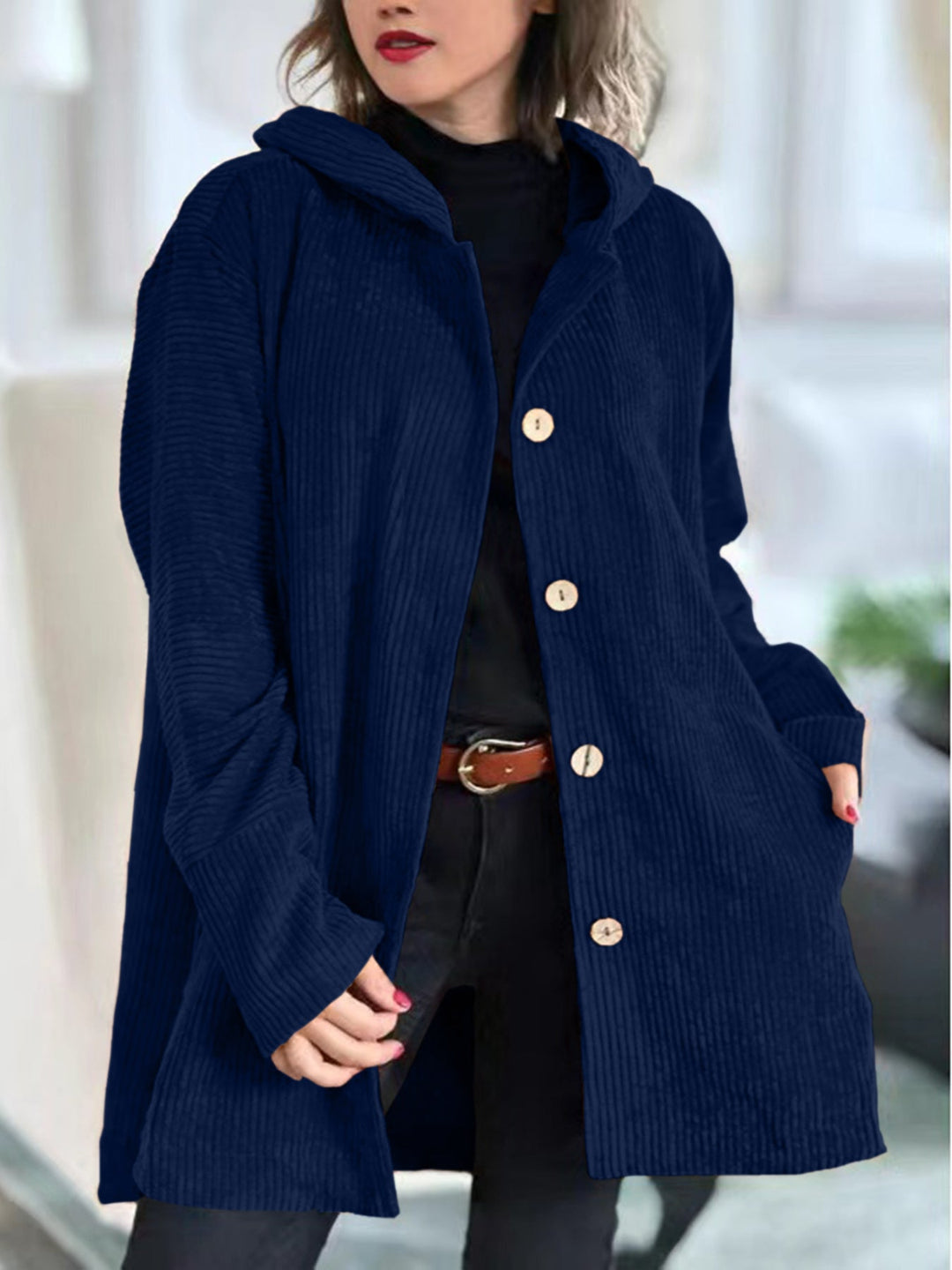 Damen Hoodie-Jacke mit Taschen und Knöpfen