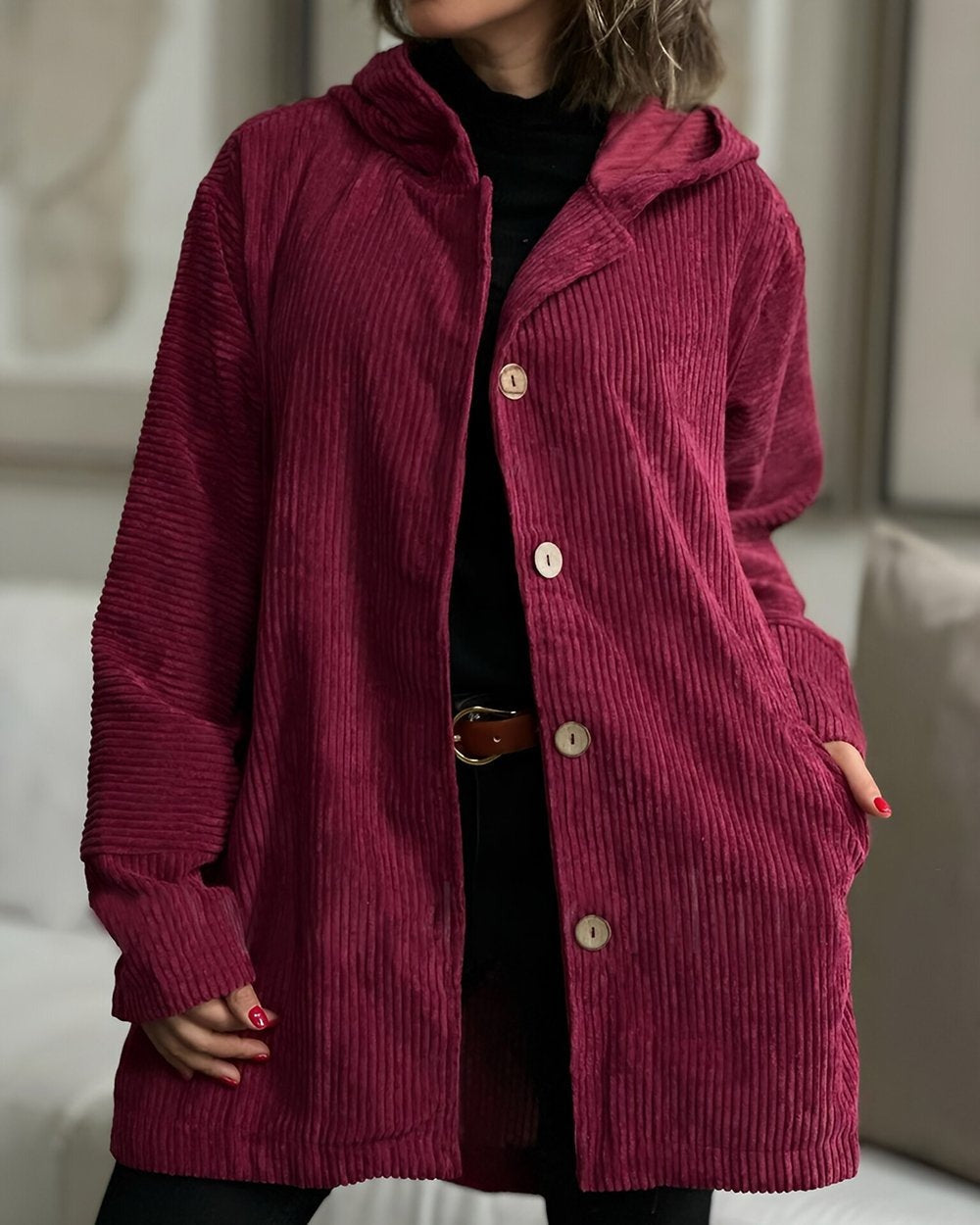 Damen Hoodie-Jacke mit Taschen und Knöpfen