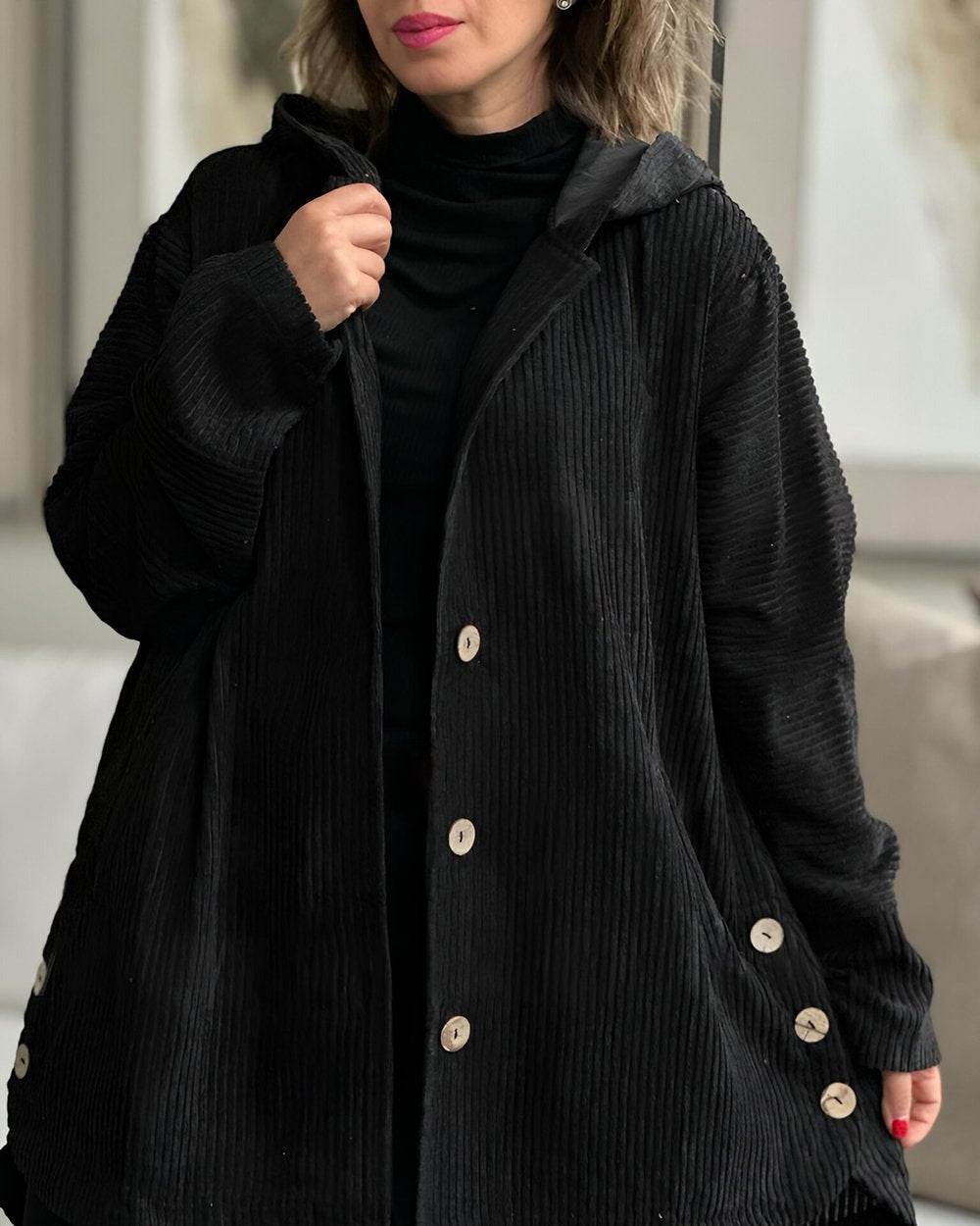 Damen Hoodie-Jacke mit Taschen und Knöpfen