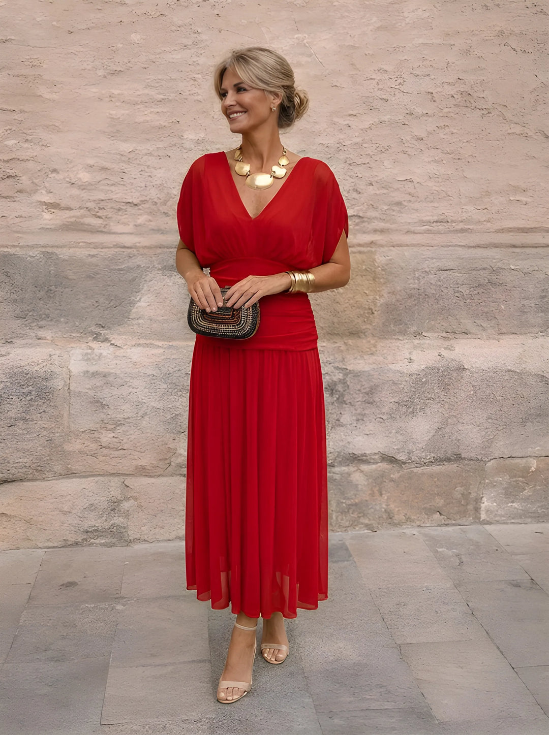 Elegant V-Neck Maxi Dress for Celebrations