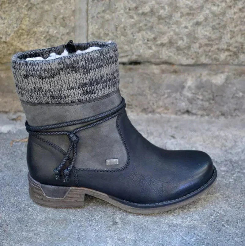 Botines de mujer de punto hasta el tobillo, con cordones y polainas