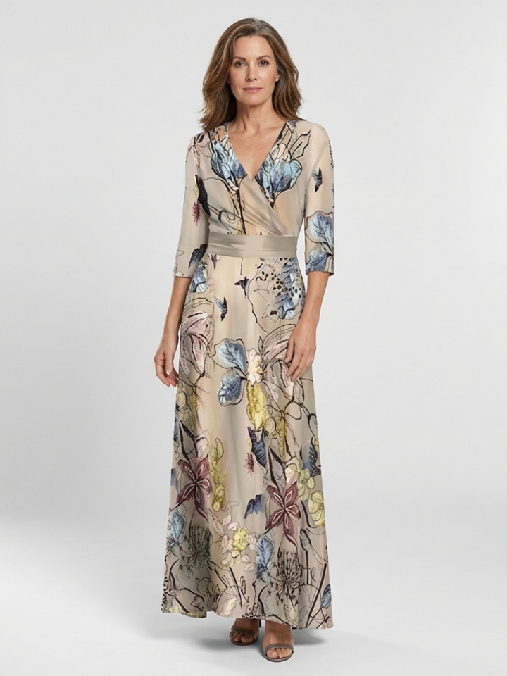 Margaret | Maxikleid mit drei Viertel Ärmeln und floralem Muster