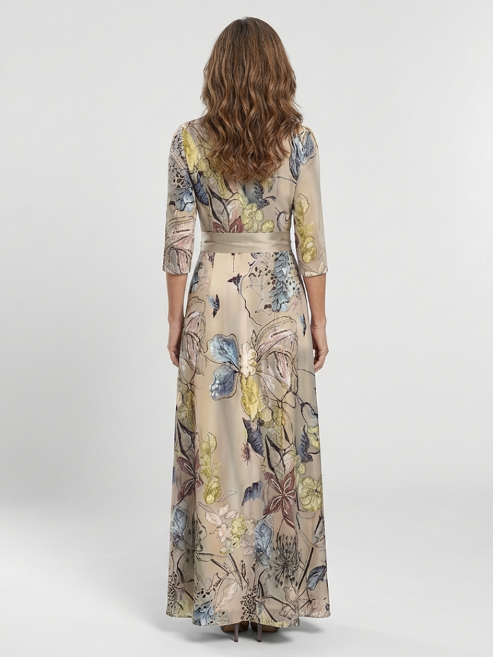 Margaret | Maxikleid mit drei Viertel Ärmeln und floralem Muster