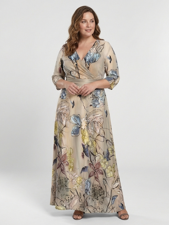 Margaret | Maxikleid mit drei Viertel Ärmeln und floralem Muster