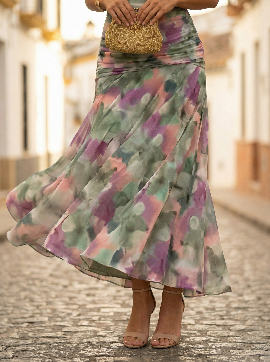 Leo | Damen Off-Shoulder Maxi-Kleid mit V-Ausschnitt