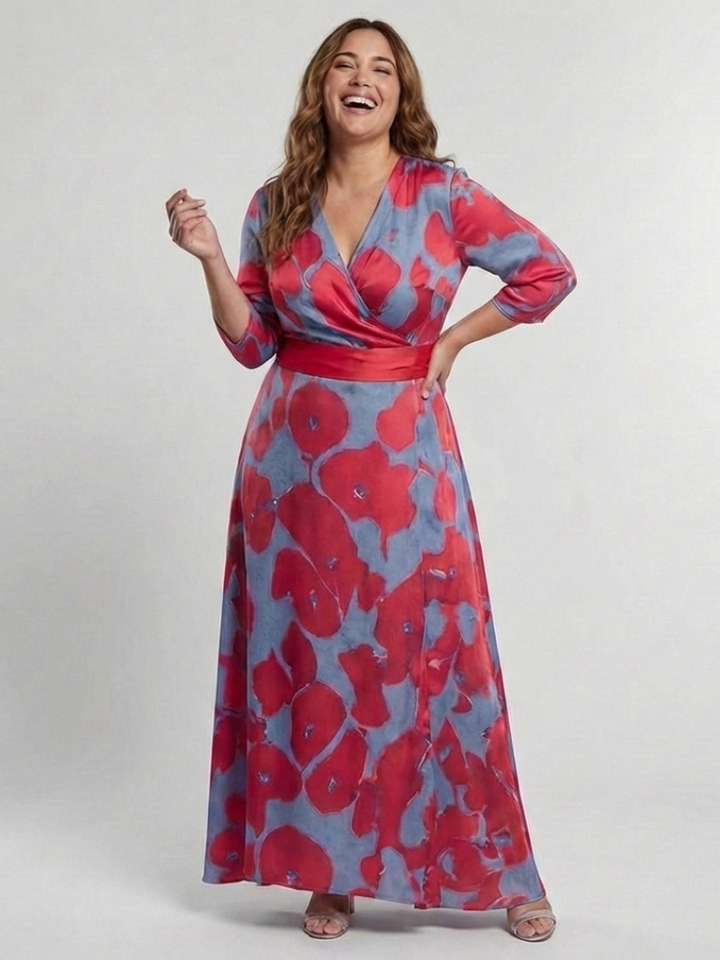 Danielle | Dreiviertelarm V-Ausschnitt Blumen Maxi Kleid