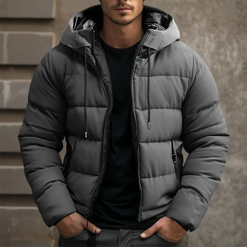 Herren Kapuzen-Winterjacke mit Taschen und Kordelzug