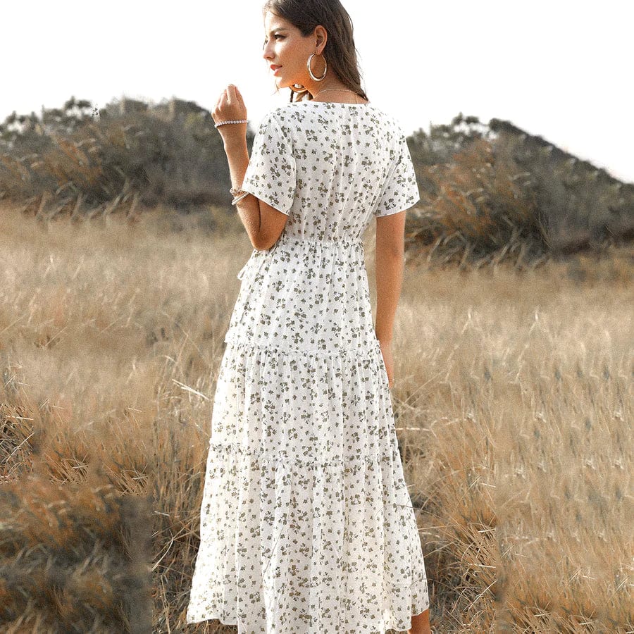Tess™ Weiße Lange Sommerkleid mit Print