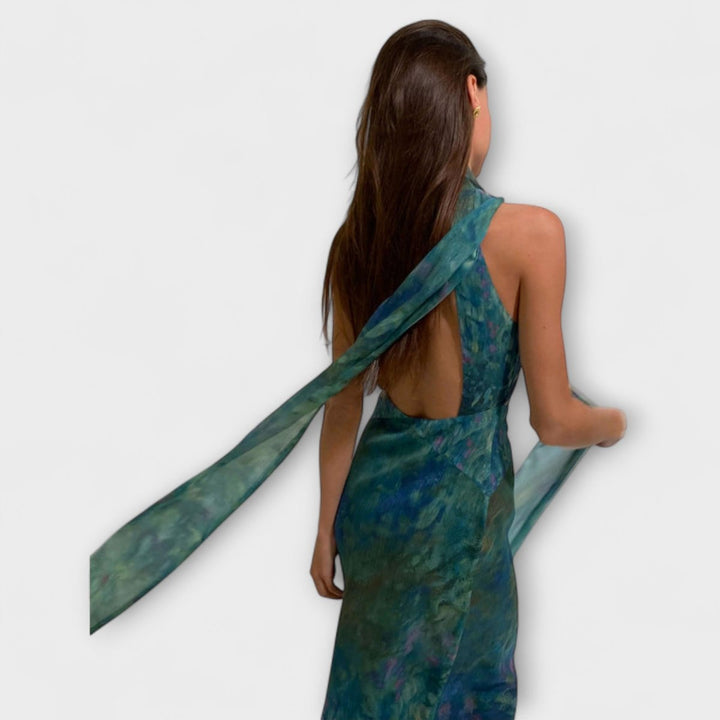 Luna | Damen Blumen Maxi Kleid mit Ausschnitt