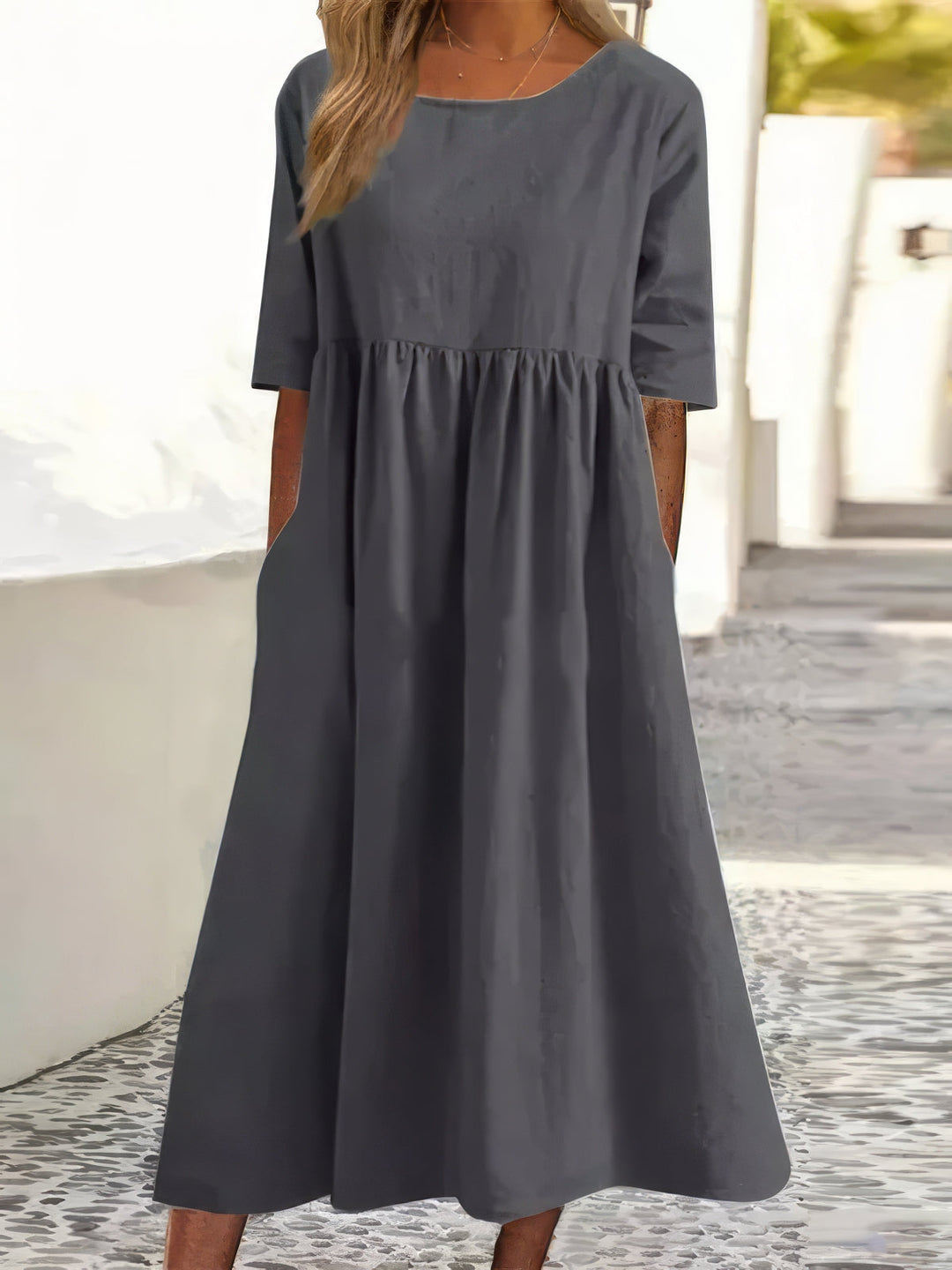Maikee™ - Baumwollkleid mit Rundhalsausschnitt und Taschen
