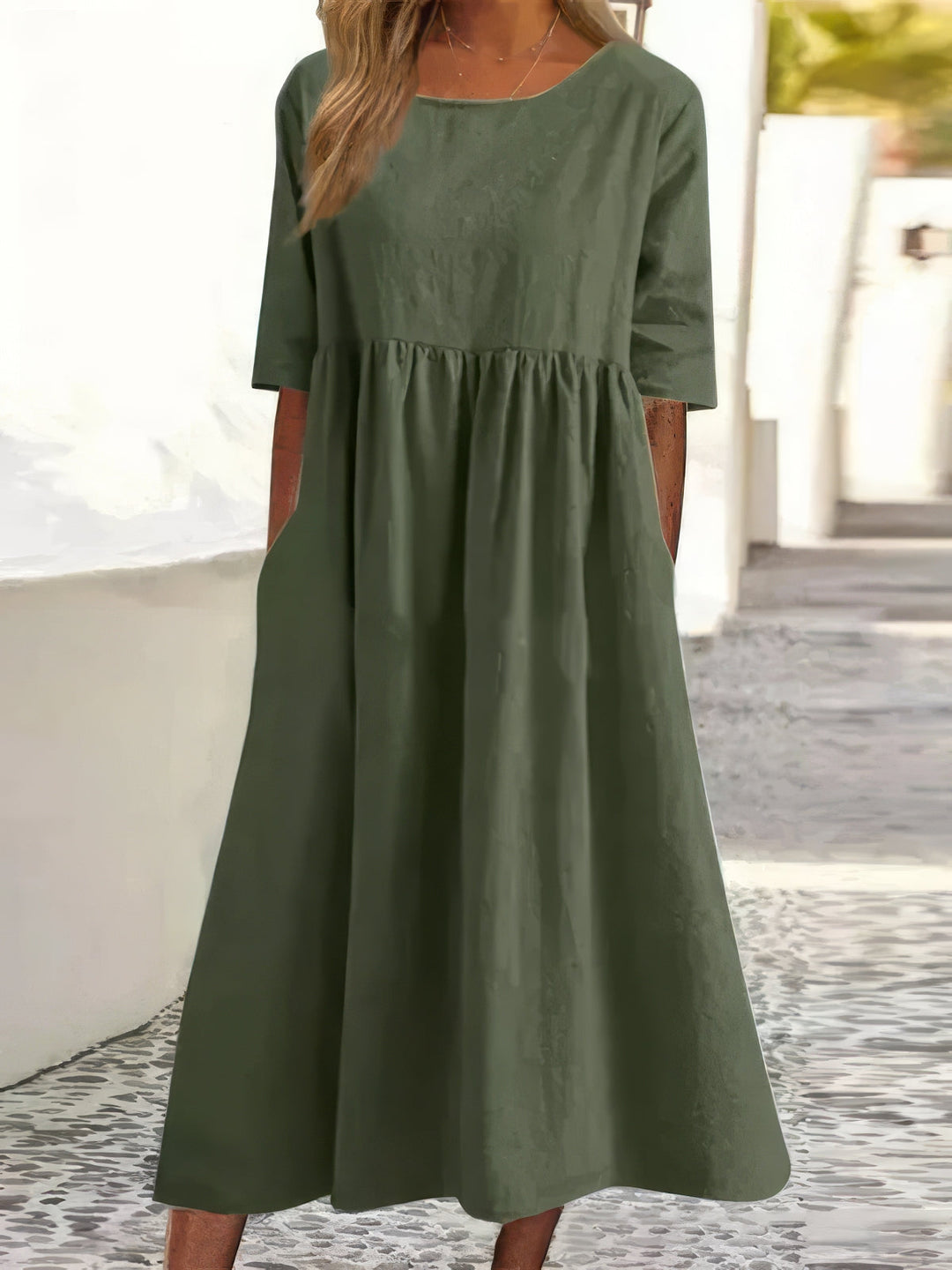 Maikee™ - Baumwollkleid mit Rundhalsausschnitt und Taschen